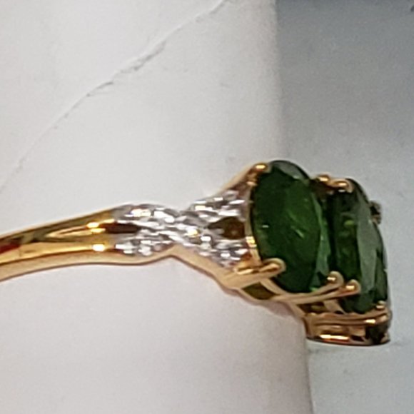 Natural Russian Diopside & White Zircon three stone ring in 14K YG over 925 sz 8 - Picture 4 of 5